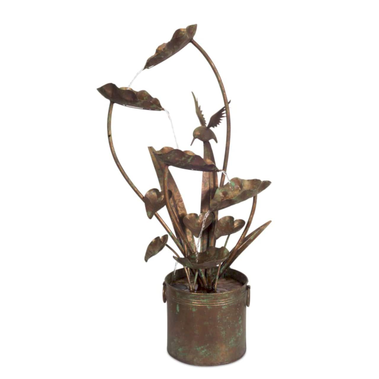 39.5&#x22; Bronze Iron Anthurium &#x26; Hummingbird Fountain